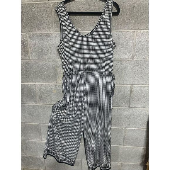 Max Studio Geometric Grid Side-Tie Wide Leg Jumpsuit Size XL Black White - Picture 3 of 4